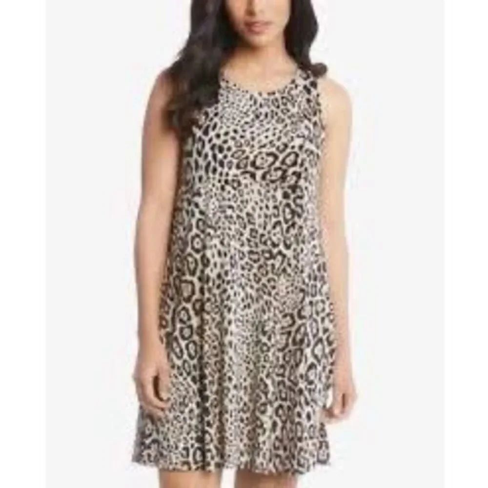 Calvin Klein Women's 8 Sleeveless Shift Dress Animal Print Tan Brown Cheetah